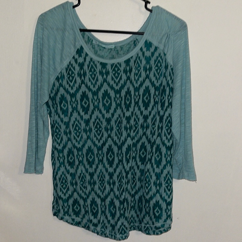 Maurices Teal Patterned Long Sleeve Tee